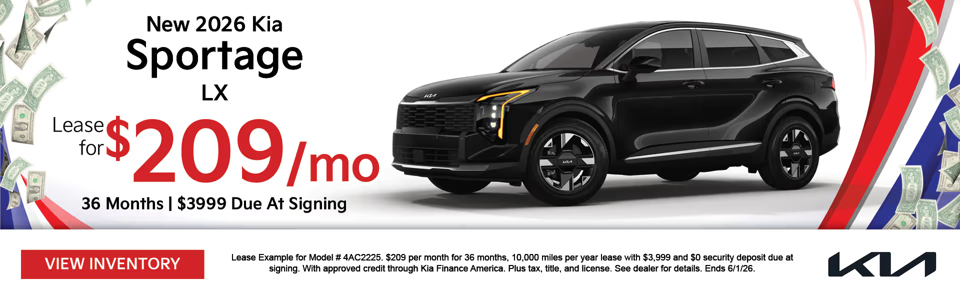 New 2026 Kia Sportage LX Lease for $209/mo 36 months | $3999 due at signing
